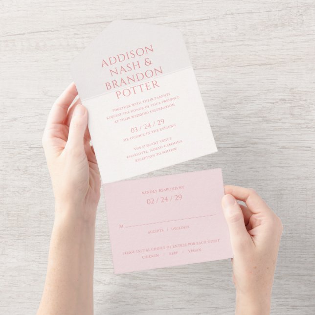 Invitación Todo En Uno Addison Pink Classic Elegant Wedding (desgarro)