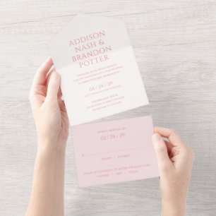Invitación Todo En Uno Addison Pink Classic Elegant Wedding