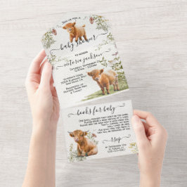 Invitación Todo En Uno Adorable Highland Cow Baby Shower