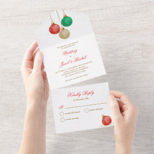 Invitación Todo En Uno Adornos de Acuarela Boda de Navidad Festiva