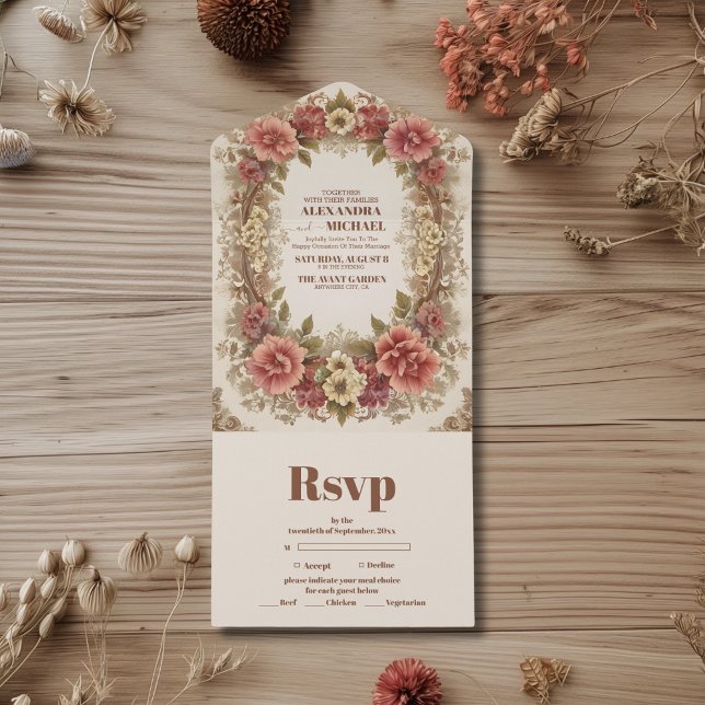 Invitación Todo En Uno Adornos Florales Victorianos Reales para Bodas (Subido por el creador)