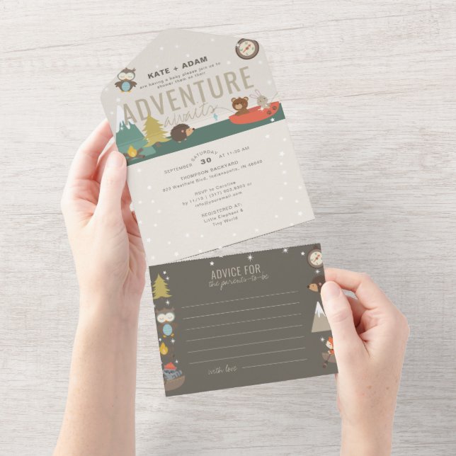 Invitación Todo En Uno Adventure Woodland & Advice Neutral Baby Shower (desgarro)