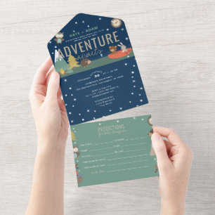 Invitación Todo En Uno Adventure Woodland & Predictions Boy Baby Shower