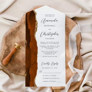 Invitación Todo En Uno Agata Naranja Quemada Oro Script
