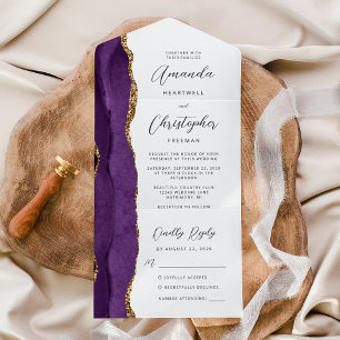 Invitación Todo En Uno Ágata Púrpura Oro Script