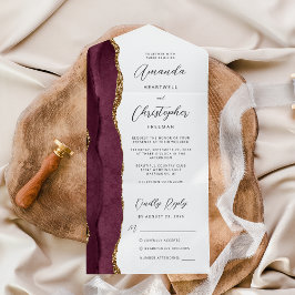 Invitación Todo En Uno Agate Burgundy Gold Script