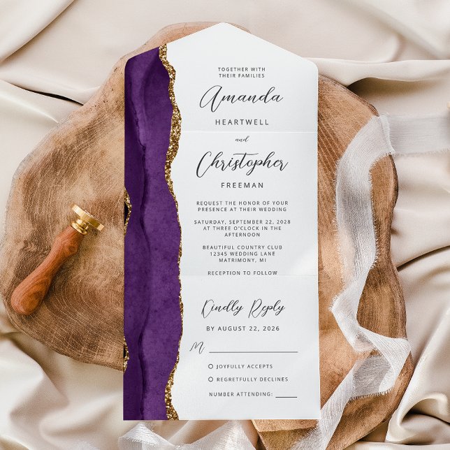 Invitación Todo En Uno Agate Purple Gold Script (Subido por el creador)