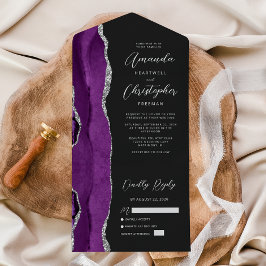 Invitación Todo En Uno Agate Purple Silver Dark Boda