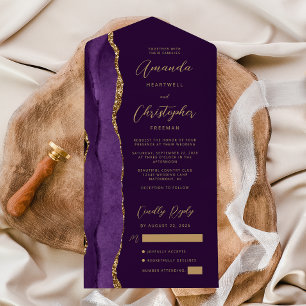 Invitación Todo En Uno Agate Púrpura Oro Script Ciruela