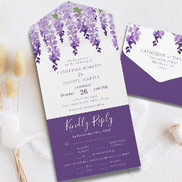 Invitación Todo En Uno Agua Wisteria Boda Floral Purple Lilac