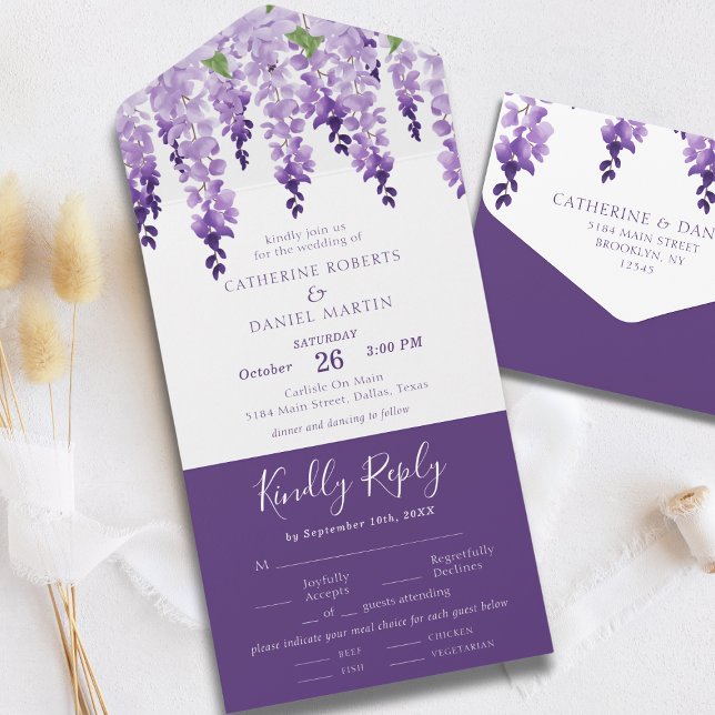 Invitación Todo En Uno Agua Wisteria Boda Floral Purple Lilac (Subido por el creador)