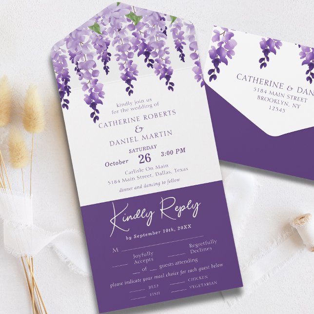 Invitación Todo En Uno Agua Wisteria Boda Floral Purple Lilac (Subido por el creador)