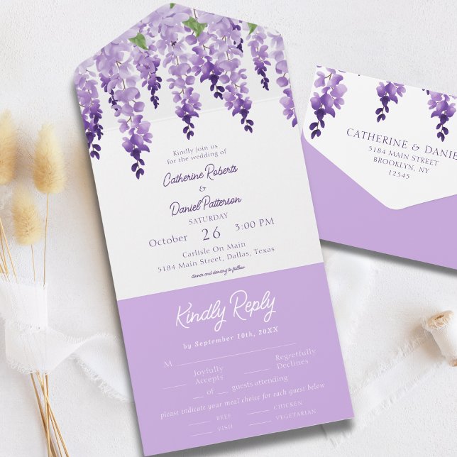 Invitación Todo En Uno Agua Wisteria Boda Floral Purple Lilac (Subido por el creador)