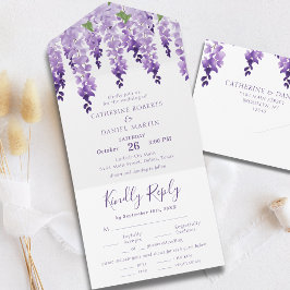 Invitación Todo En Uno Agua Wisteria Boda Floral Purple Lilac