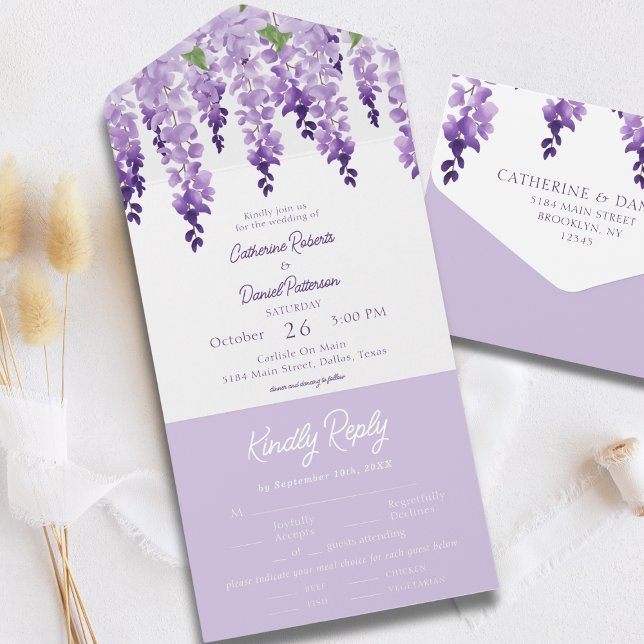 Invitación Todo En Uno Agua Wisteria Boda Floral Purple Lilac (Subido por el creador)