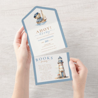Invitación Todo En Uno ¡Ahoy es un chico! Baby Shower Náutico minimalista