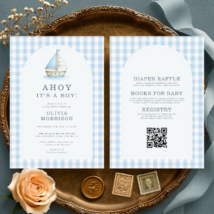 Invitación Todo en uno Ahoy es un niño Baby Shower de cuadros