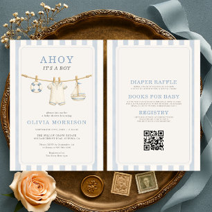 Invitación Todo en uno Ahoy es un niño Código QR Baby Shower