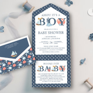 Invitación Todo En Uno Ahoy es un niño Ducha de bebé náutica