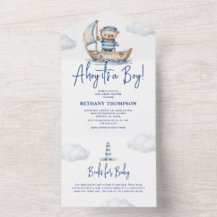Invitación Todo En Uno Ahoy es un niño Oso de peluche Baby Shower