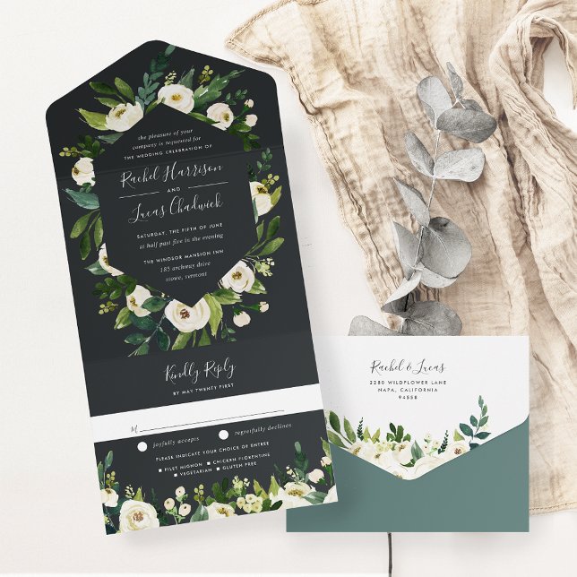 Invitación Todo En Uno Alabaster | Boda de marco floral blanco (Subido por el creador)