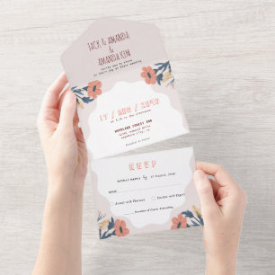 Invitación Todo En Uno Alegre Boda retro rosa floral todo en un RSVP