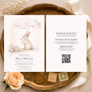 Invitación Todo en Uno Algunos Conejo Lazo Rosa Baby Shower