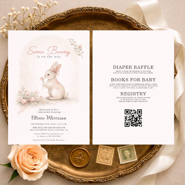Invitación Todo en Uno Algunos Conejo Lazo Rosa Baby Shower (Subido por el creador)