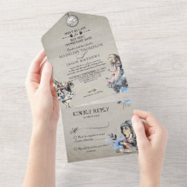Invitación Todo En Uno Alicia azul turquesa vintage en un Boda del país d