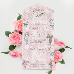 Invitación Todo En Uno Alicia de cuento de hadas en el libro de cuentos d