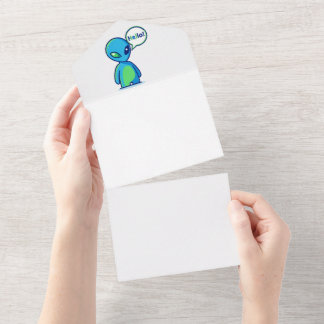 Invitación Todo En Uno Alienígena azul lindo diciendo hola