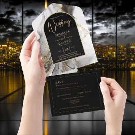 Invitación Todo En Uno All Inclusive Black Gold elegante Wedding RSVP