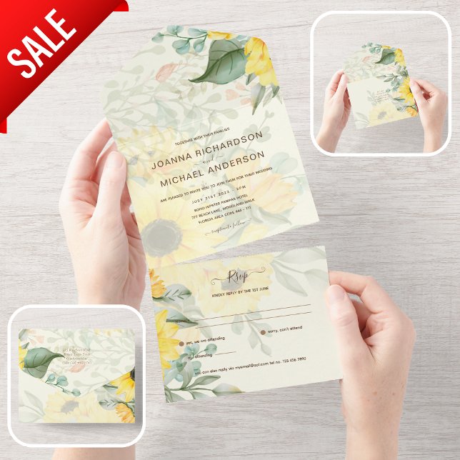 Invitación Todo En Uno All Inclusive Summer Sunflowers Wedding RSVP (Subido por el creador)
