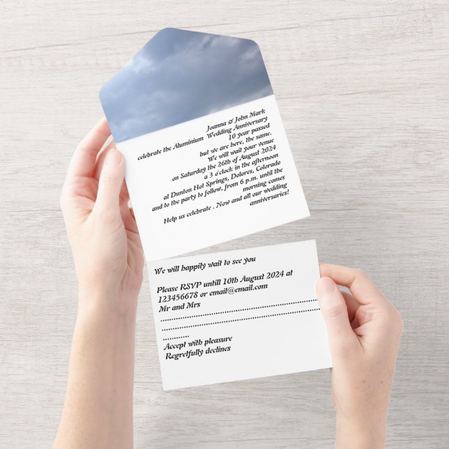 Invitación Todo En Uno aluminium 10th wedding anniversary invitation   (desgarro)