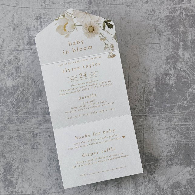 Invitación Todo En Uno ALYSSA Bebé En Bloom Diaper Raffle Beber Ducha (ALYSSA Baby In Bloom Diaper Raffle Baby Shower All In One Invitation)