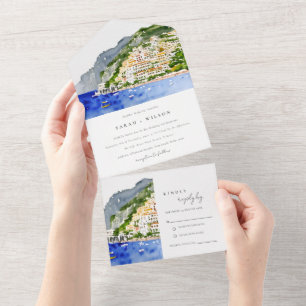 Invitación Todo En Uno Amalfi Coast Boda de Paisaje Acuático de Italia