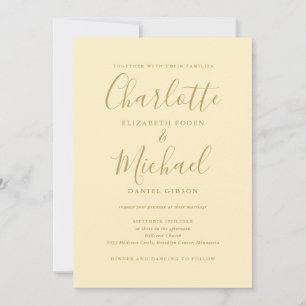 Invitación Todo En Uno Amarillo Botón De Oro Y Boda Dorada