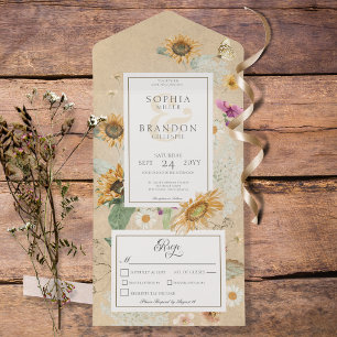 Invitación Todo En Uno Amarillo Girasol Verano Antiguo Cena