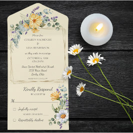 Invitación Todo En Uno Amarillo pálido con flores silvestres
