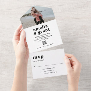 Invitación Todo En Uno Amelia Black White Modern Boda