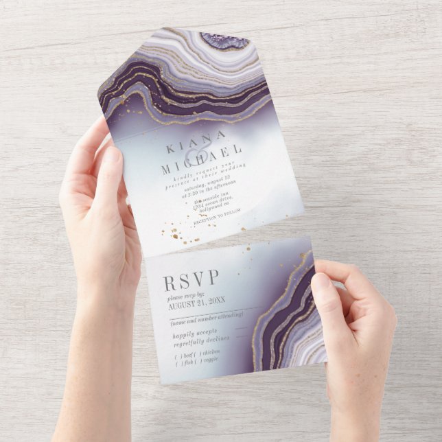 Invitación Todo En Uno Amethyst ID825, Boda de Agate Crystal (desgarro)