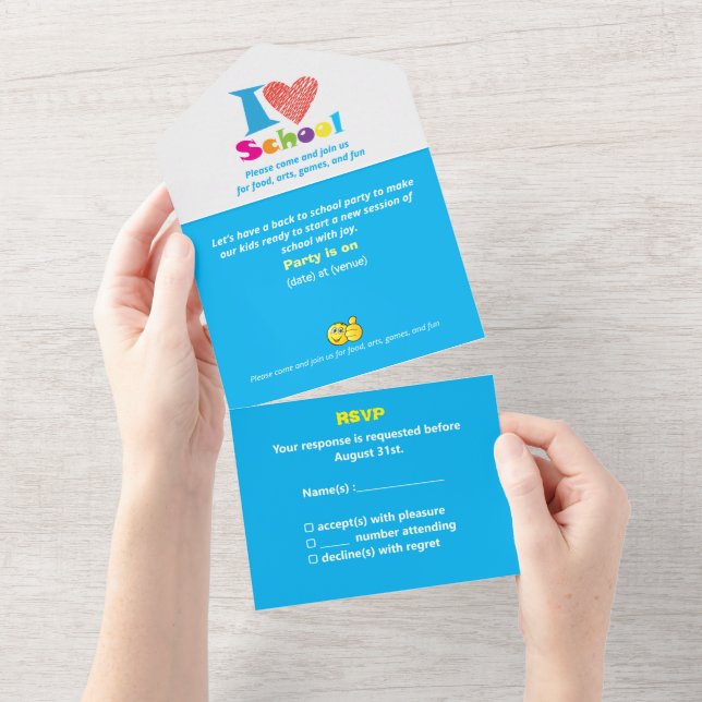 Invitación Todo En Uno Amo la escuela De vuelta a la escuela Caricatura G (desgarro)