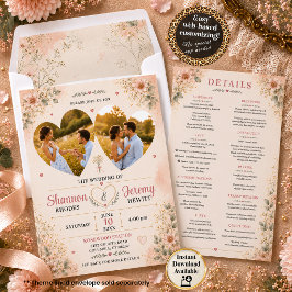 Invitación Todo en uno Amor en Flor Doble Foto Boda