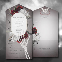 Invitación Todo En Uno Amor y huesos Boda rojo floral sin cena