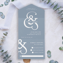 Invitación Todo En Uno Ampersand caprichoso | Boda azul turbio