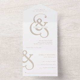 Invitación Todo En Uno Ampersand caprichoso | Boda blanco y beige