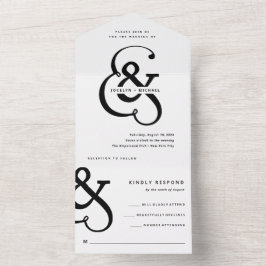 Invitación Todo En Uno Ampersand caprichoso | Boda blanco y negro