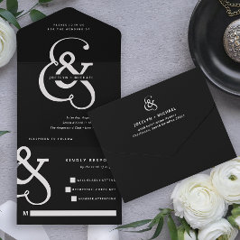 Invitación Todo En Uno Ampersand caprichoso | Moody Black Boda