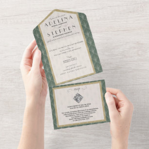 Invitación Todo En Uno Ampersand Vintage RSVP QR Code Art Nouveau Boda