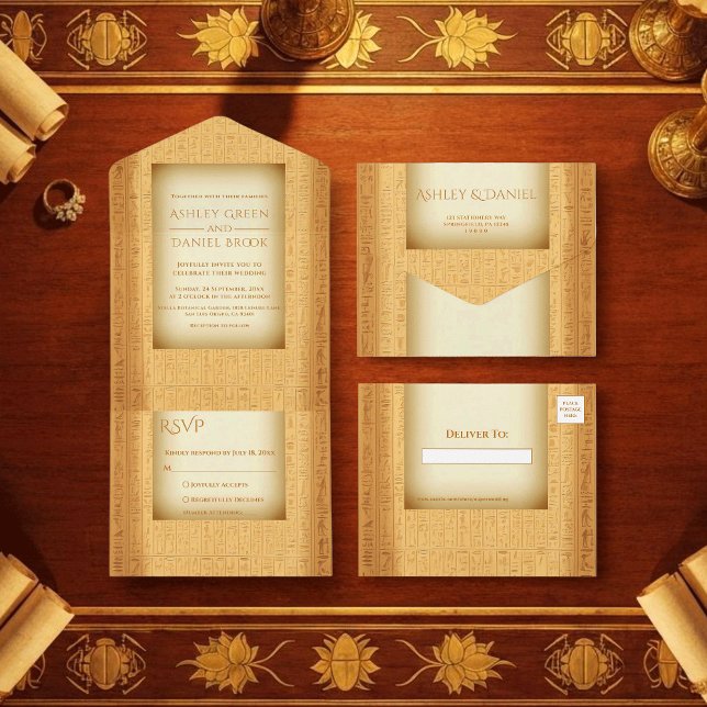 Invitación Todo En Uno Ancient Hieroglyphic Motifs Egyptian Wedding (Subido por el creador)